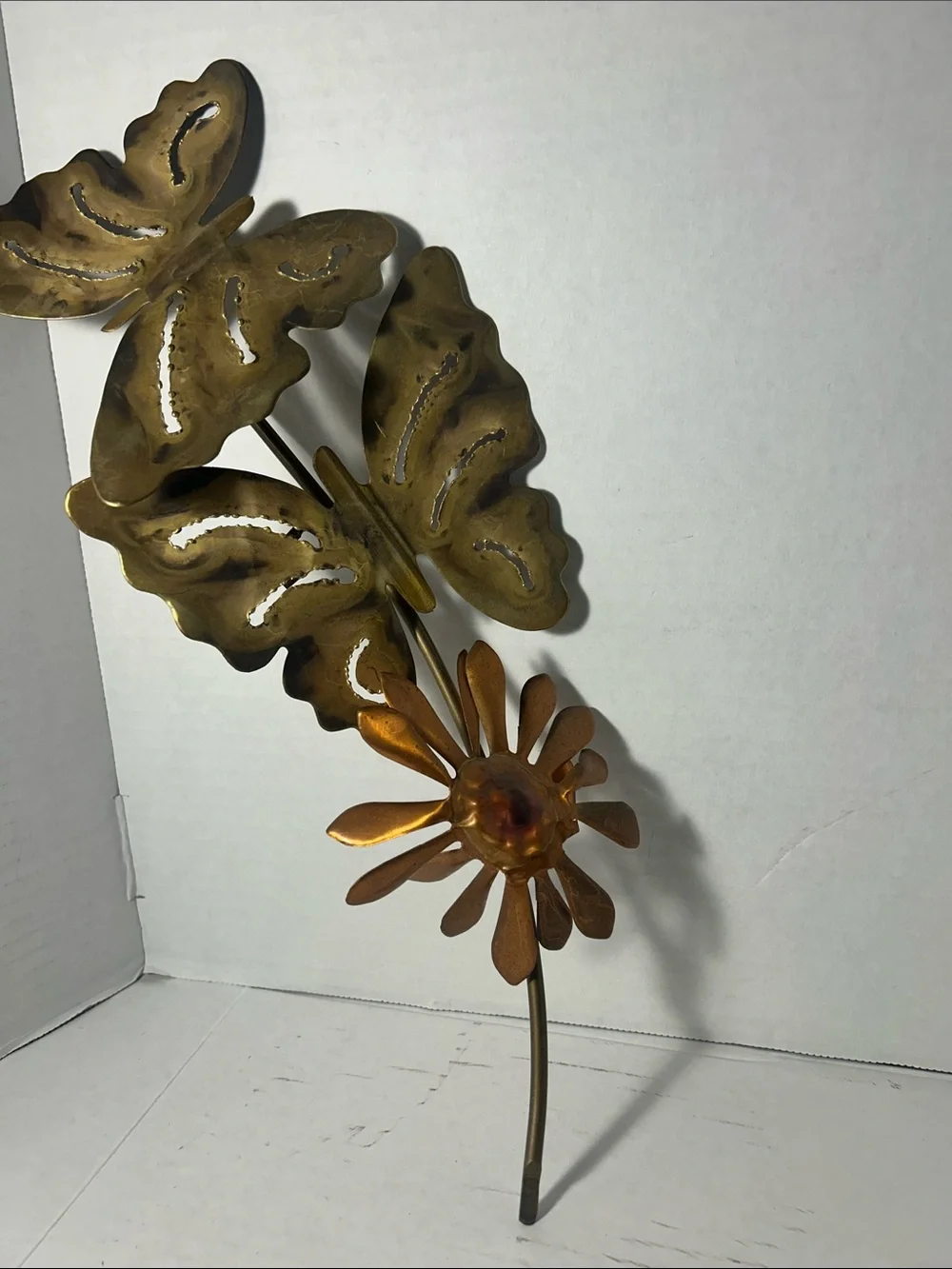 Home Interiors Gold and Bronze Metal Butterfly & Flower Wall Art